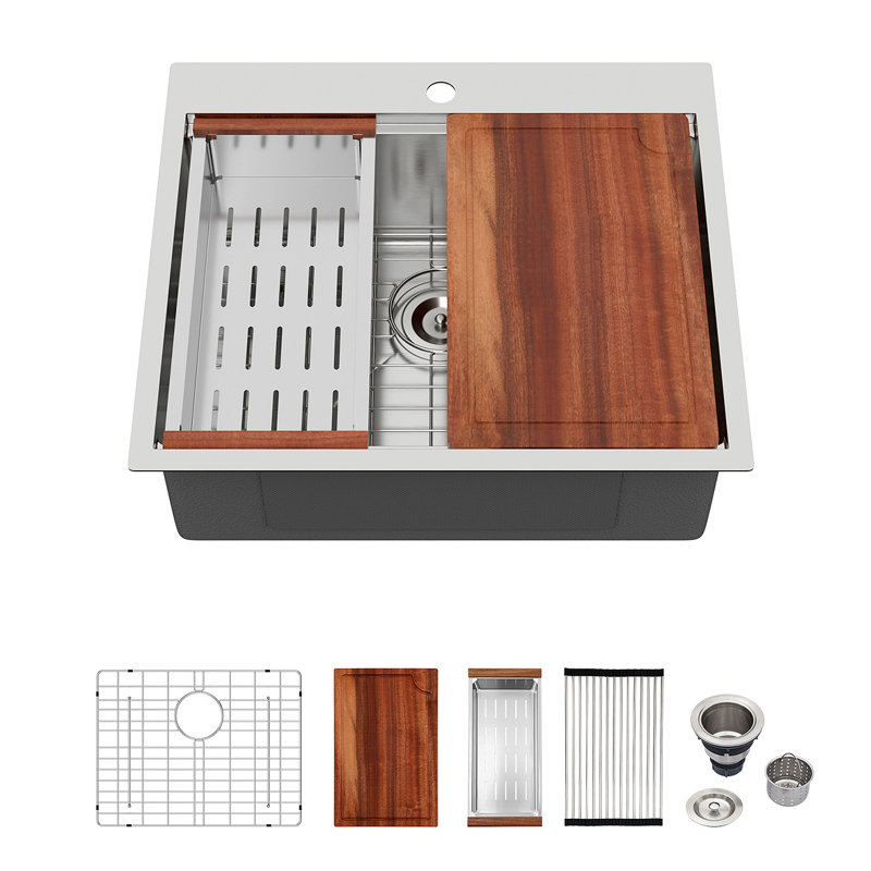 Évier de cuisine à montage sur plan 25 po - Évier de cuisine 25 po x 22 po en acier inoxydable 16 jauges