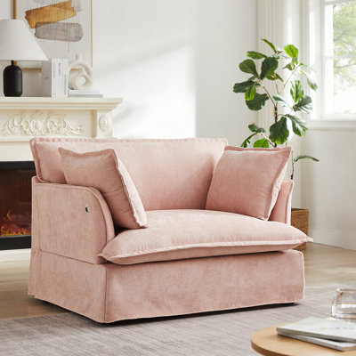 Chaise d'appoint 47,2 po avec port double, base et accoudoirs design, coussins décoratifs, siège profond et large, canapé simple confortable en forme de nuage, fauteuil en chenille pour le salon et l’appartement