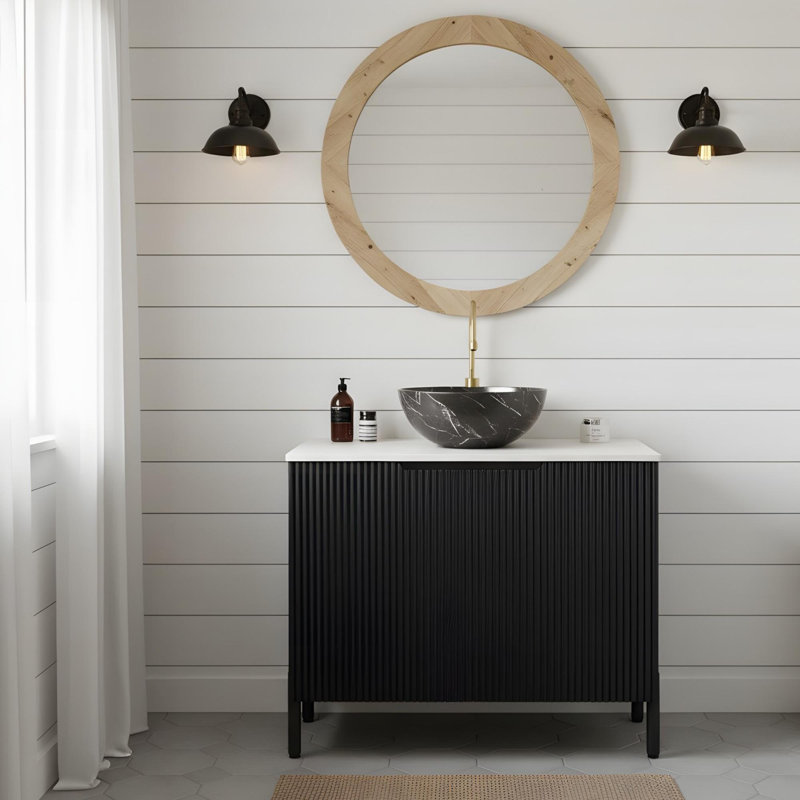 Meuble-lavabo de 30 po avec lavabo et comptoir en pierre frittée blanche