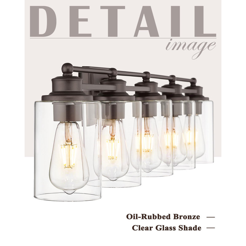Oil Rubbed Bronze 5-Light Dimmable Vanity Fixture with Clear Glass Shades