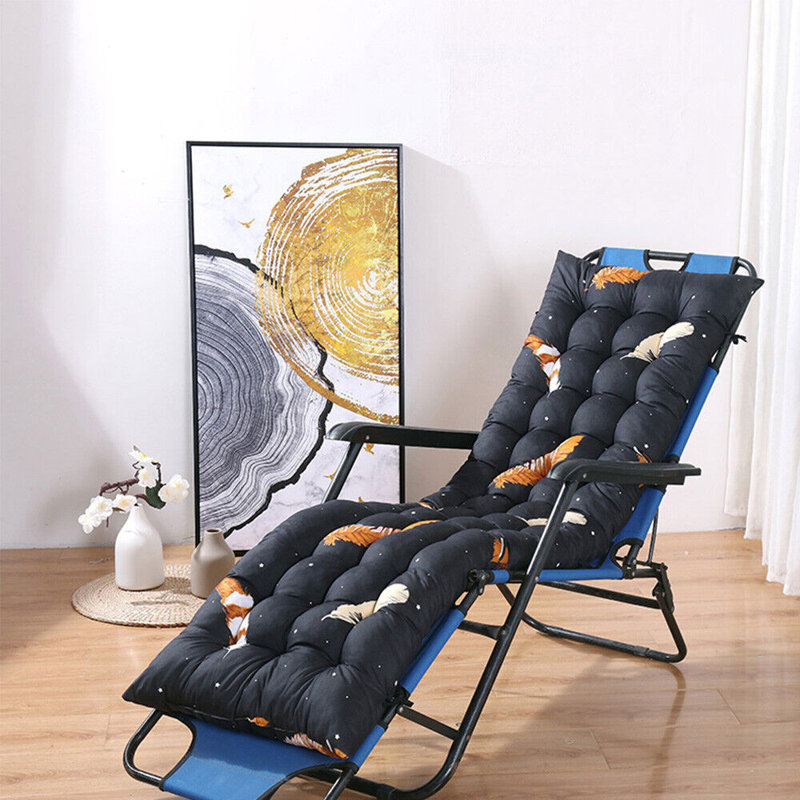 61"X19" Deck Lounge Chair Cushion Soft Seat Patio Cushion Covers Seat Pad Recliner Mat, Leaf Black, Abstract