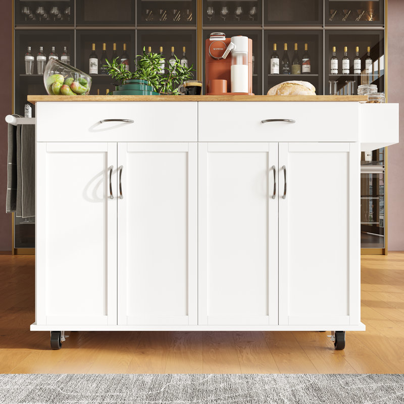 Ruhma Wood Kitchen Island, White
