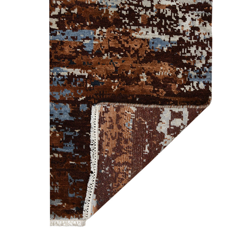 Beatrice Blue and Rust Hand-Knotted Wool Rug, 9' x 12'