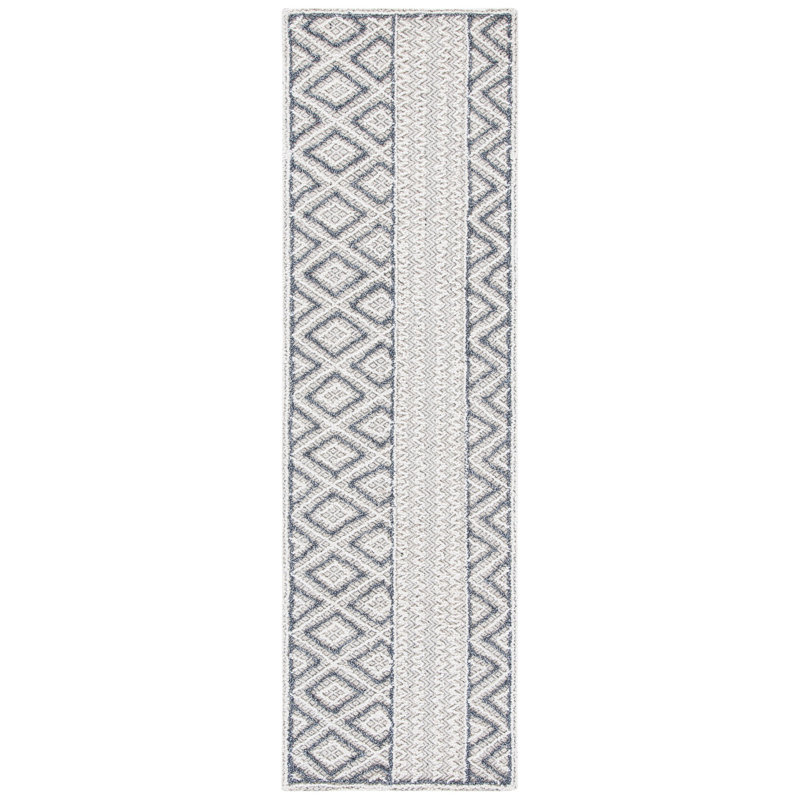Tapis gris / beige touffeté à la main à motif géométrique Conner, Tapis de couloir 2 pi 3 po x 8 pi