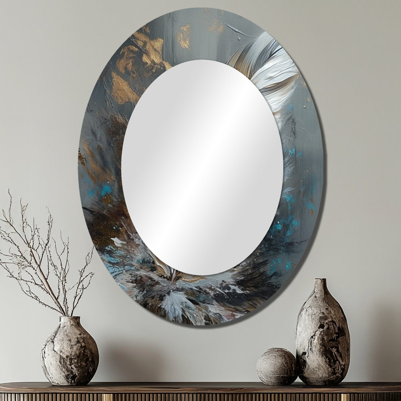 Plume dorée Wanderlust III - miroir mural ovale doré, 40 po x 30 po