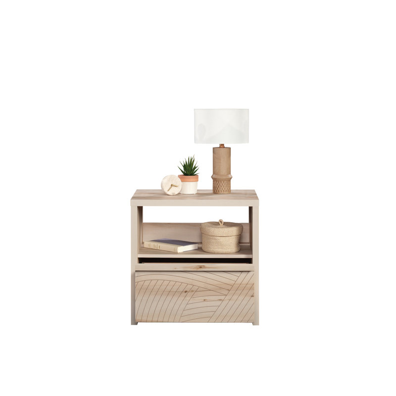 Table de chevet avec finition brun chaud, style rustique moderne, fonction de rangement de tiroir, support de présentation Mid-Century, un tiroir, tablette, assemblage rapide pour la configuration de la chambre à coucher