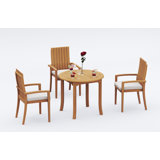 2 Seats 3 Pcs Grade-A Teak Wood Dining Set: 36" Round Table And 2 Goa Stackng Arm Chairs #11GO0702