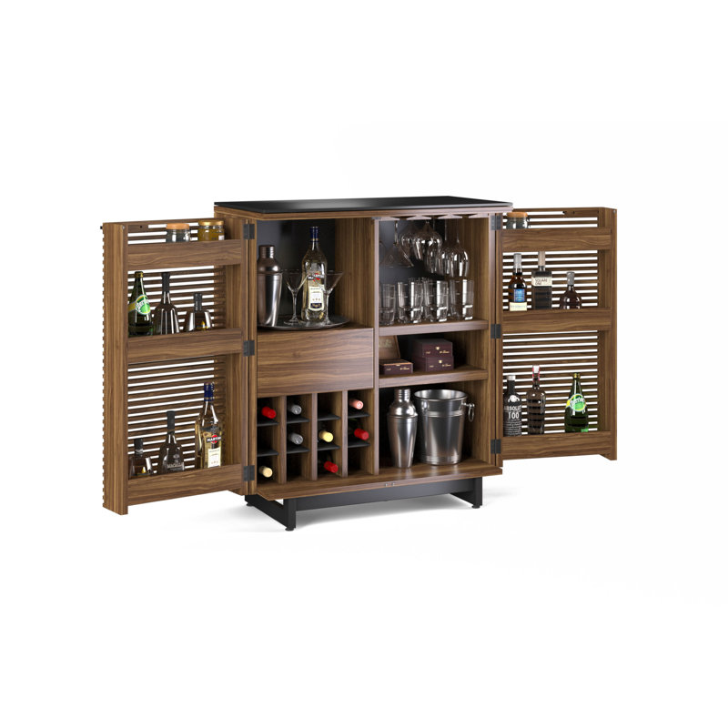 Corridor Glass Bar Cabinet, Natural Walnut
