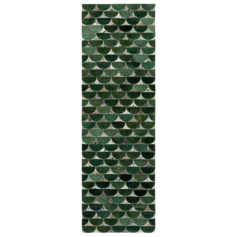 Lekia Hand Woven Leather Geometric Rug, Runner 2'3" x 7'