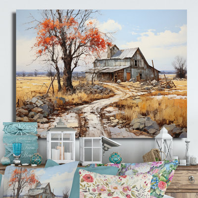 «Rustic Rustic Barn Patchwork II - Paysages, art mural en métal, salon