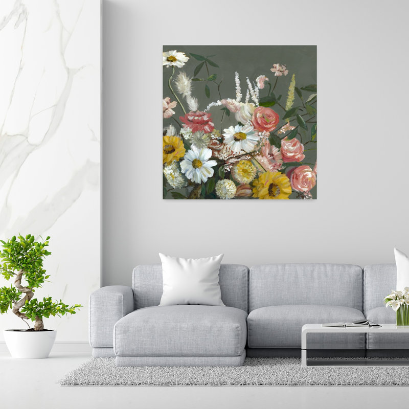 «Vibrant Floral Harmony», art mural contemporain abstrait, H 48 po x l 48 po