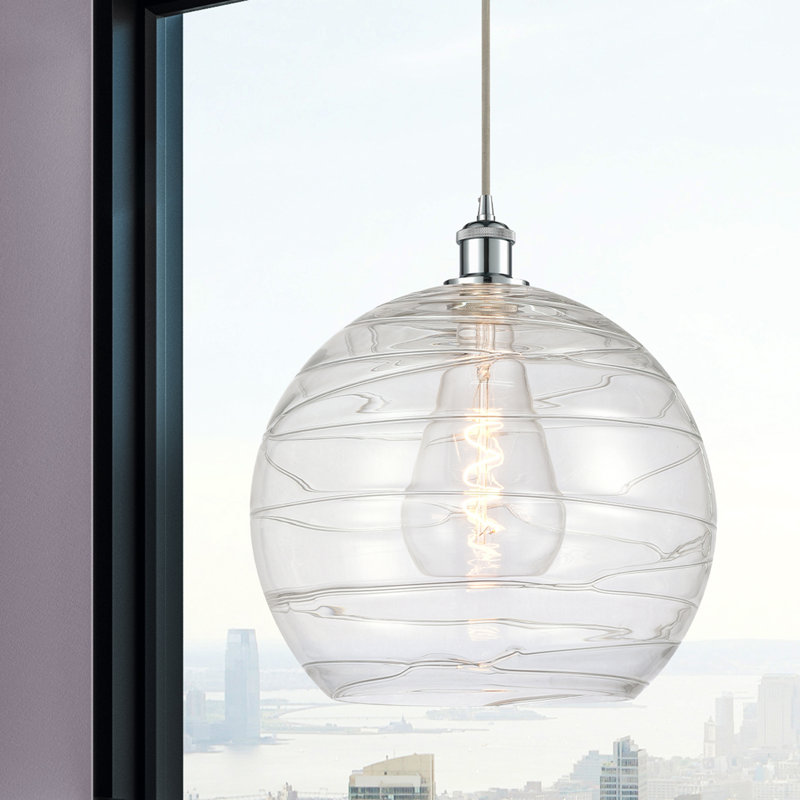 Luminaire suspendu en forme de globe à 1 lumière Hamida, Oui, Transparent, Chrome poli