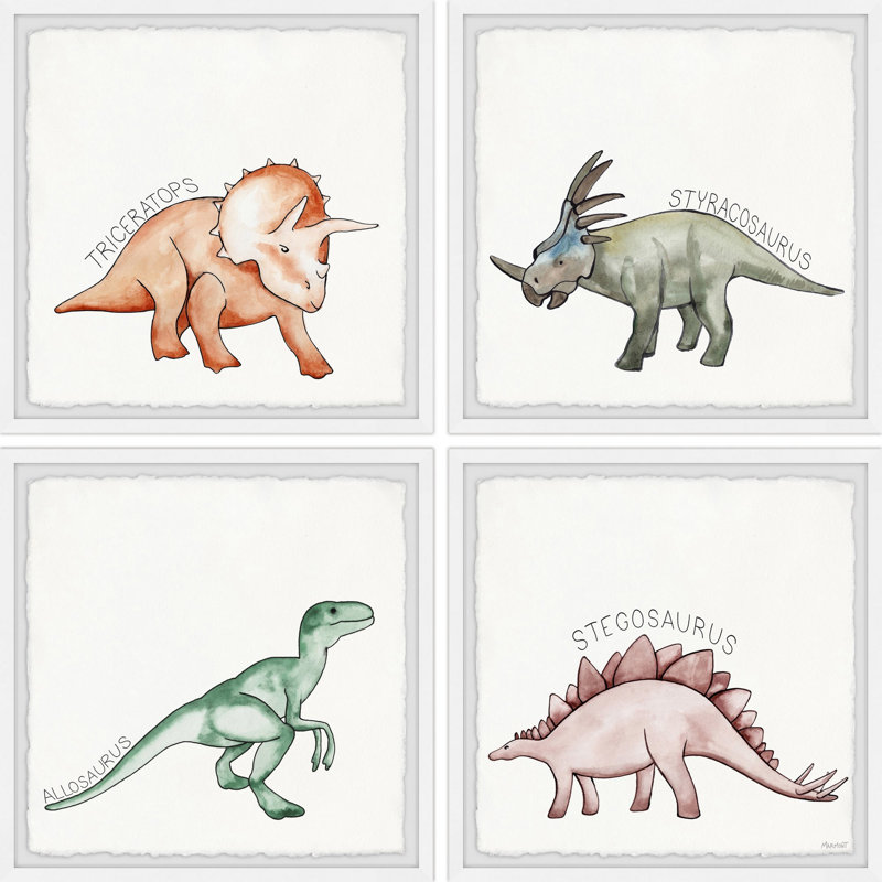 «Pimentel Baby Dinosaurs», ensemble de 4 reproductions encadrées, H 12 po x l 12 po x P 1,5 po