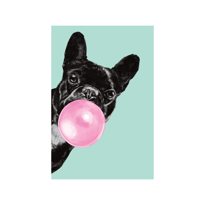 Sneaky Bulldog Blowing Bubble Gum by Big Nose Work - Print on Canvas, No Framed, 101.6 cm H x 66.04 cm W x 3.175 cm D