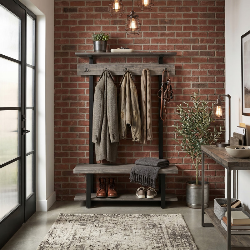 Pomona 48" Hall Tree with Open Storage, Slate Gray, Slate Gray