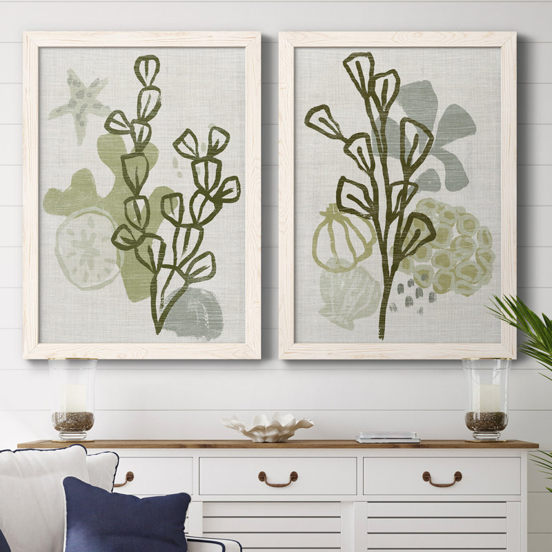 Coral Blockprint I - ensemble de 2 peintures encadrées, H 43,5 po x l 31,5 po x P 1 po, Toile avec cadre blanc