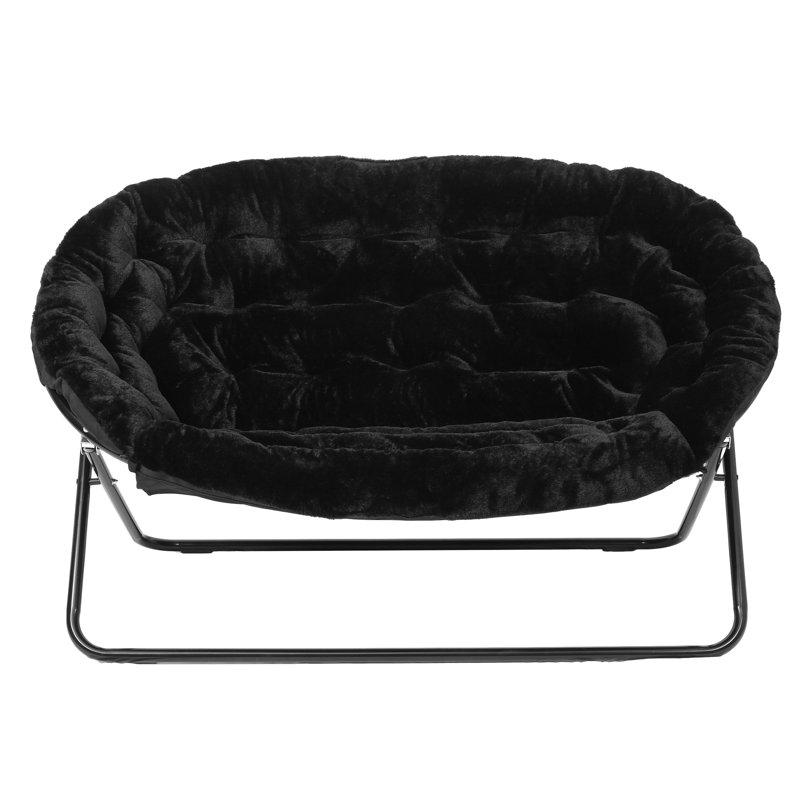 Folding Double Saucer Chair With Steel Frame, Black Polyester