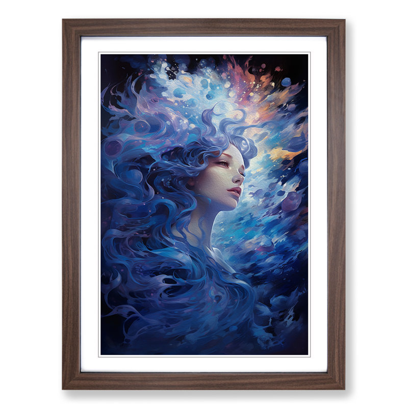 Aquarius Zodiac Contemporary Art - Framed Print, Walnut Framed, 64cm H x 46cm W x 2cm D