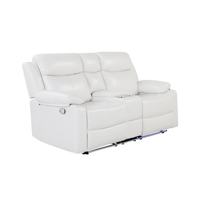 Blanc inclinable avec lumières et haut-parleurs à DEL, fonction d'inclinaison manuelle, console intégrée, accoudoirs coussinés, design contemporain, siège mi-ferme, similicuir pour l'éclairage principal, look,