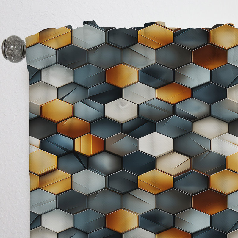 Rideau obscurcissant géométrique abstrait orange et gris Hexagons - 1 panneaux, L 52 po x L 90 po
