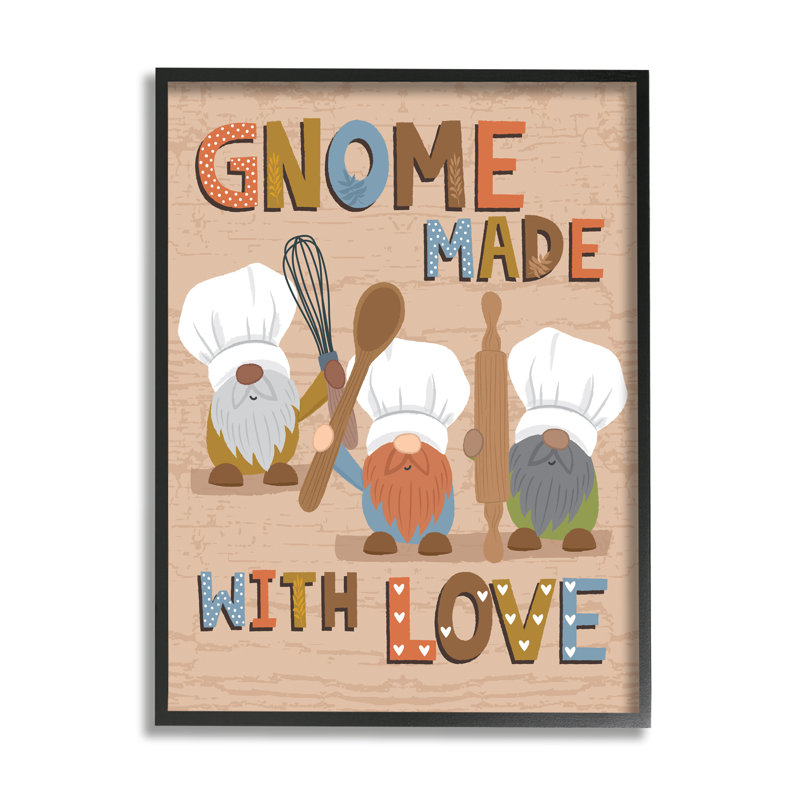 Gnome Made With Love, H 24 po x l 30 po, Giclée encadrée noir minuit