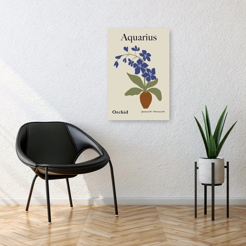 Aquarius Orchid Bloom Minimalist Abstract Contemporary Orchid Flower Landscape Wall Art Print 1 Piece Wrapped Canvas Wall Art