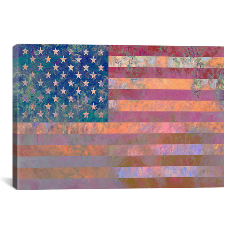 « flags u.s.a. grunge », impression sur toile rose, H 60 po x l 90 po x P 1,5 po