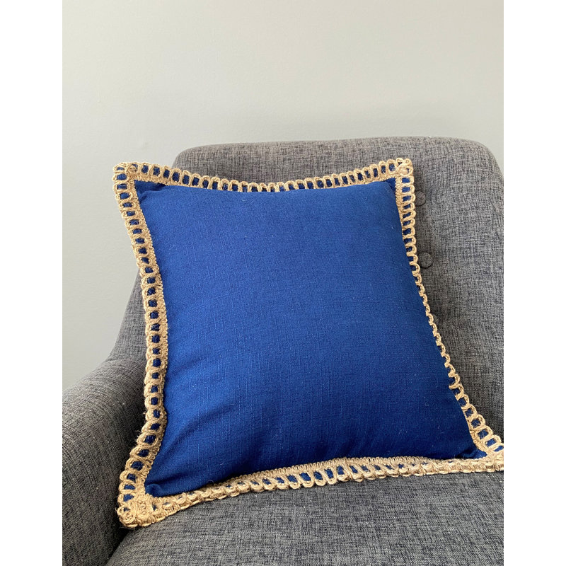 Coussin en jute avec insert ivoire, Bleu