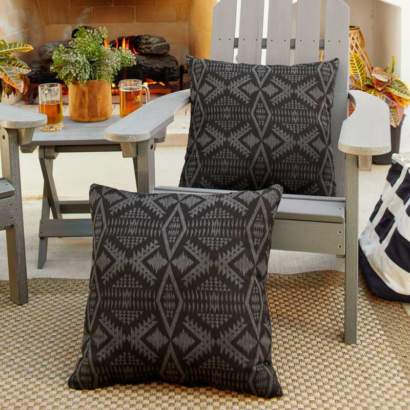 Coussin Sunbrella, Noir géométrique, H 16 po x l 16 po
