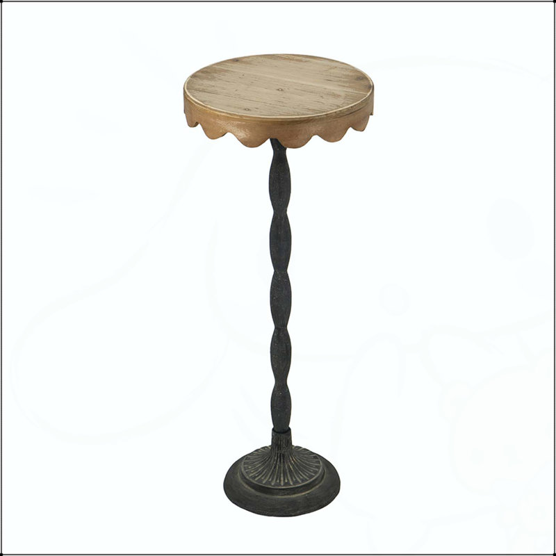 Table d'appoint D12x29,5 en fer noir avec plateau en bois brun festonné, polyvalente et élégante