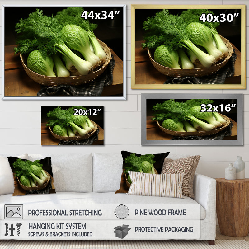 «Kitchen Fennel Herbs Fantasy 5 - Floral Herbs», art mural, Cadre d'angle fermé noir, H 12 po x l 20 po x P 1 po