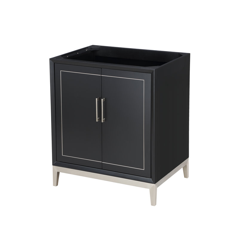 Gracie 30'' W Single Vanity, Midnight Black, Satin Brass, White Quartz