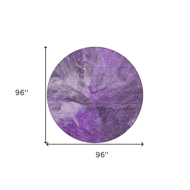 Tapis d'intérieur rond lavable abstrait lilas et aubergine 8 pi mauve