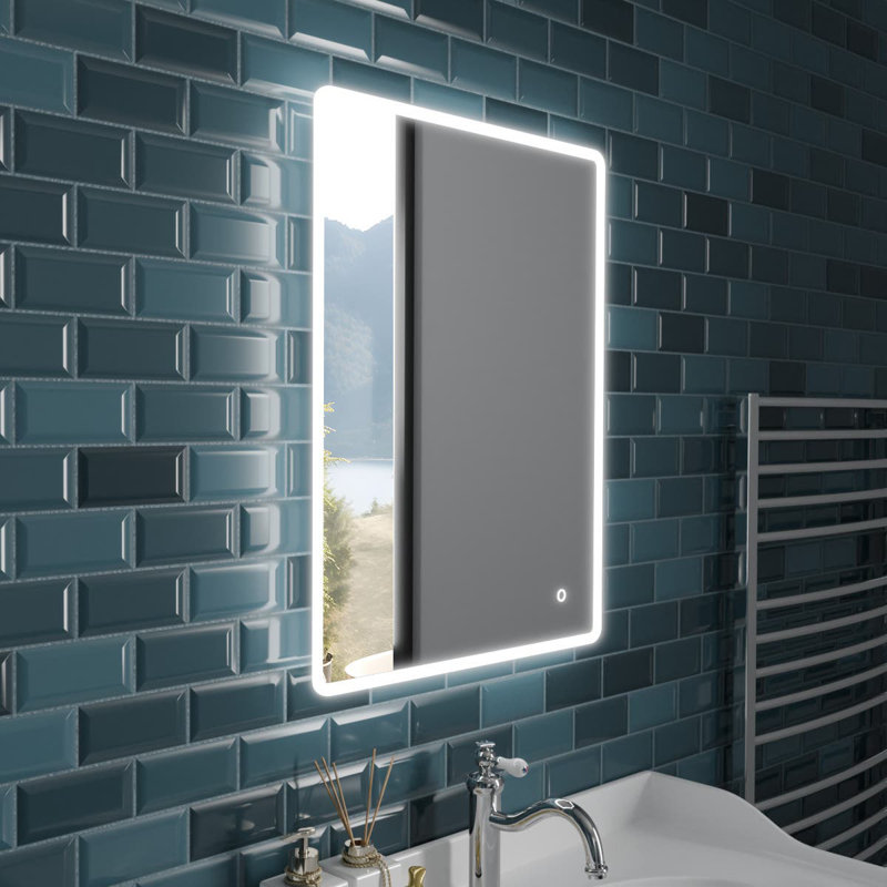 Rectangle LED Bathroom Mirror Fog Free Touch Sensor, 60 cm H x 80 cm W
