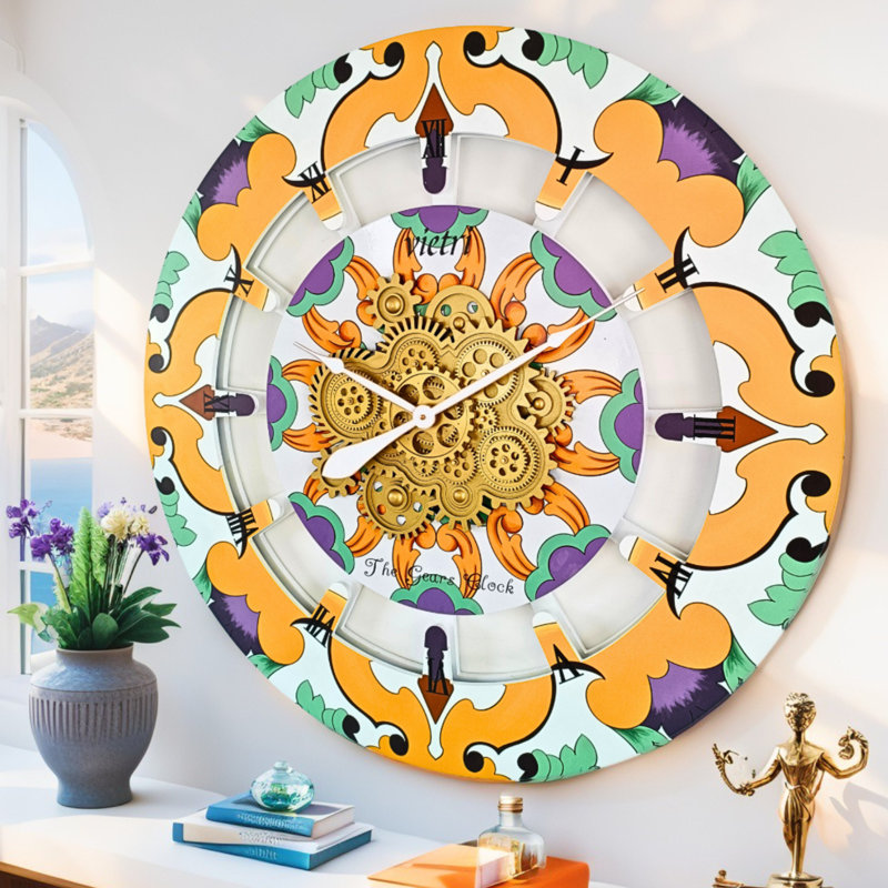 Horloge murale surdimensionnée de 36 po pour le salon avec de vrais engrenages en mouvement style italien, Vietri