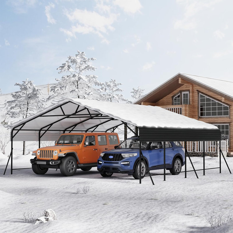 Abri d'auto en métal robuste 20 po x 20 pi avec structure en acier, abri de garage pour voitures, bateaux ou tracteurs