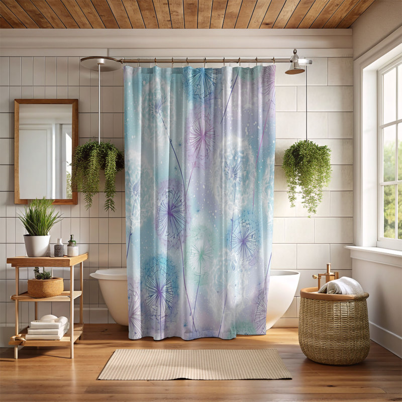 Motif pissenlit clair - Rideau de douche standard 1 pièce, H 74 po x l 35 po
