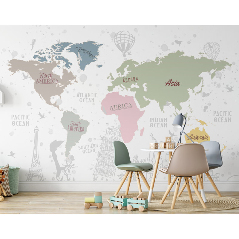 Papier peint carte du monde pour chambre d'enfant, L 75,96 po x l 114 po