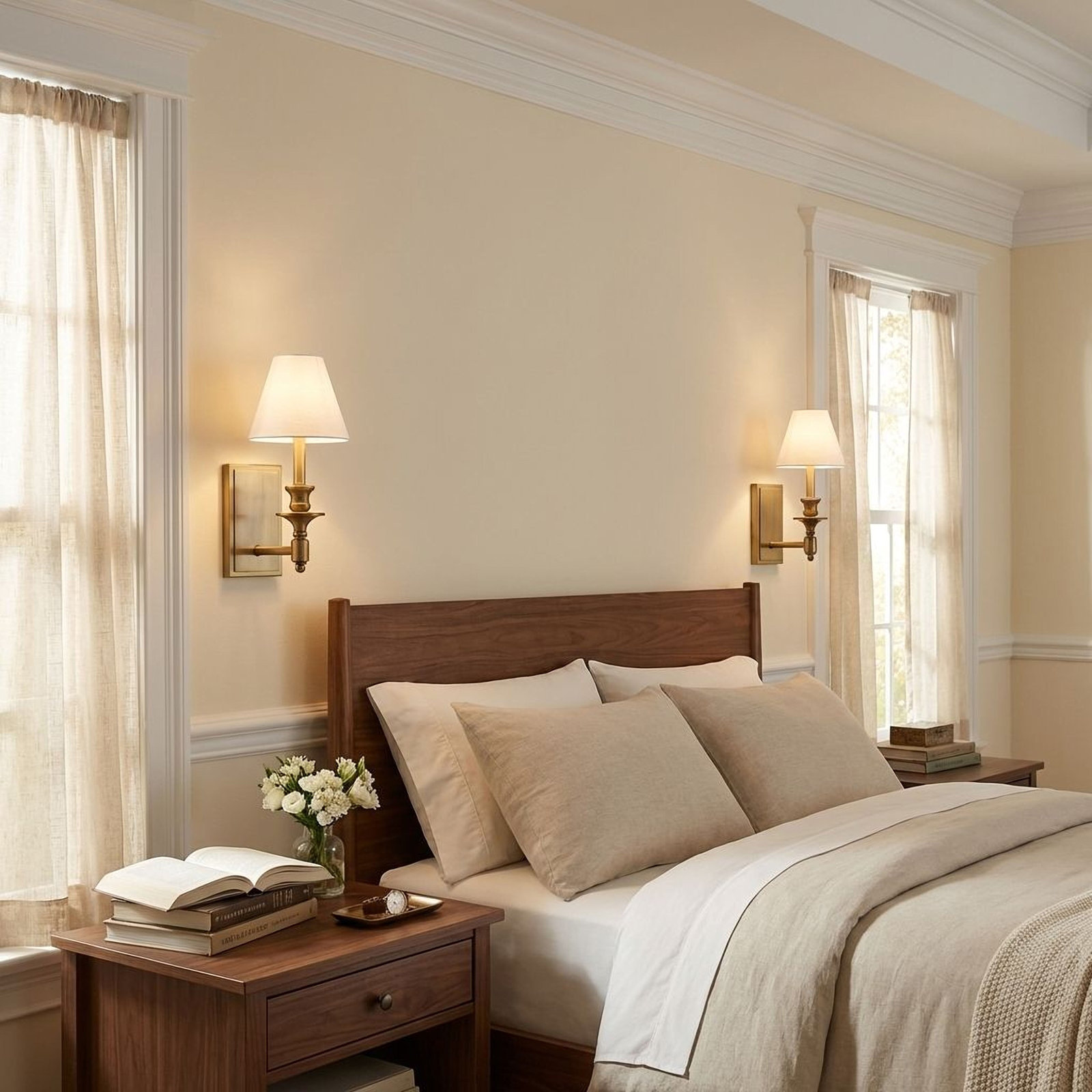 Alarins Single Light Dimmable Armed Sconce, Warm Brass