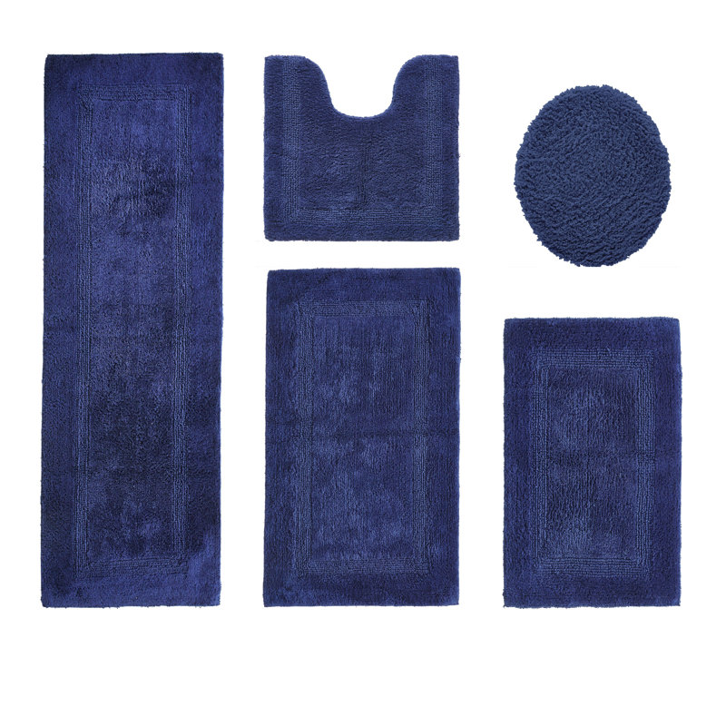 Lux Premium 2370 GSM 100% Cotton 5 Piece Bath Rug Sets, Machine Washable, Super Absorbent & Tufted Weave Reversible Bath Mat for Bathroom, Shower, and Tub, Oeko-Tex Certified Bathroom Rugs, Navy