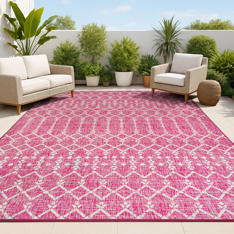 Tapis d'intérieur / extérieur Crompton, Rectangle 3 pi 1 po x 5 pi, Fuchsia / gris pâle