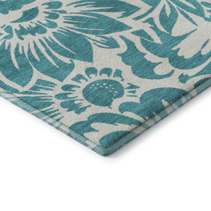 Premium Machine Washable Cerrito AMF551 Teal Rug, Rectangle 1'8" x 2'6"