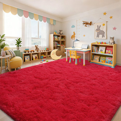 8x10 ft Red Shag Area Rugs for Living Room, Non-Slip Indoor Modern Plush Shag Carpets
