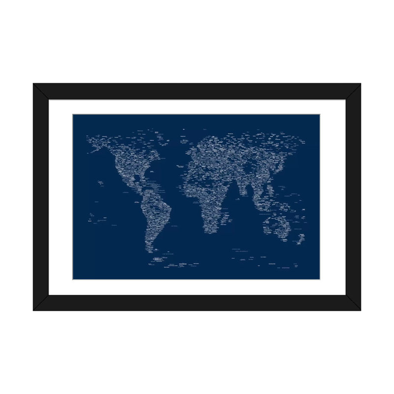 «Font World Map» par Michael Tompsett, impression sur toile tendue en bleu, H 16 po x l 24 po x P 1 po, Blanc