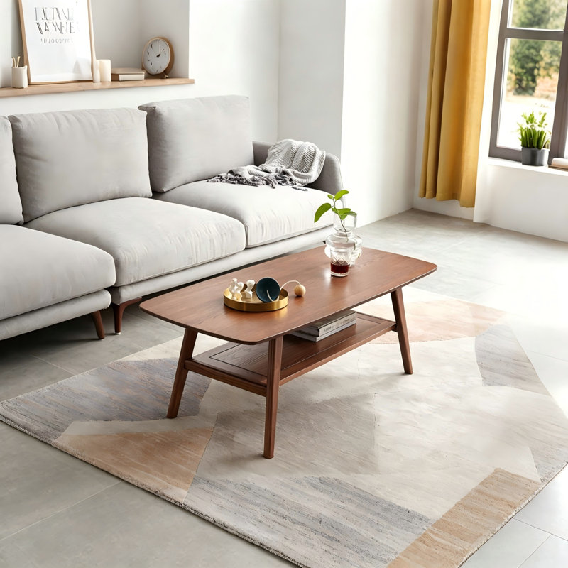 Coffee Table, Soild Wood Coffee Table, 17.32" H x 39.37" L x 19.69" W, Brown Oak