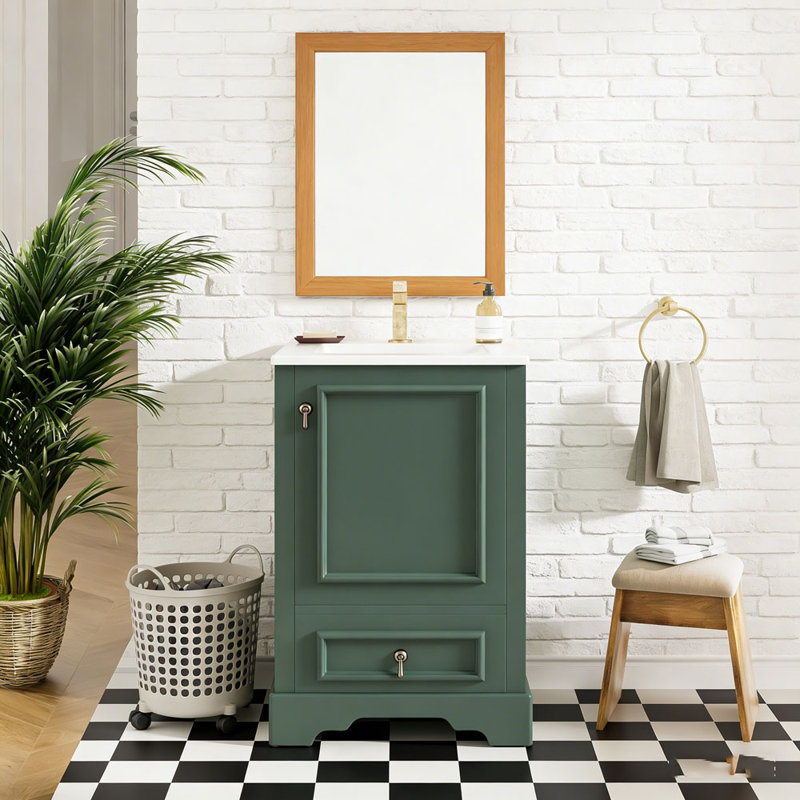 Meuble-lavabo de 20 po avec lavabo en céramique et tablette ajustable en forme de U, Vert