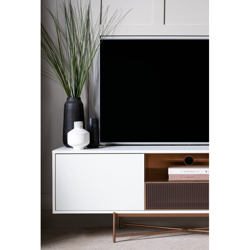 Anaiza Unfinished TV Stand for TVs up to 78", White/Brown