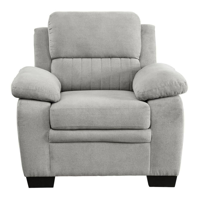 Chaise en tissu texturé gris, base en bois massif, revêtement de maison moderne, mobilier de salon