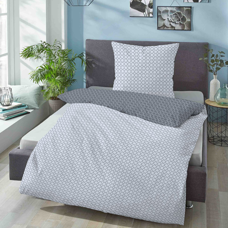 100% Cotton 80 TC Reversible Duvet Cover Set, 200 x 200cm - 2 pillows 80 x 80cm, Blue