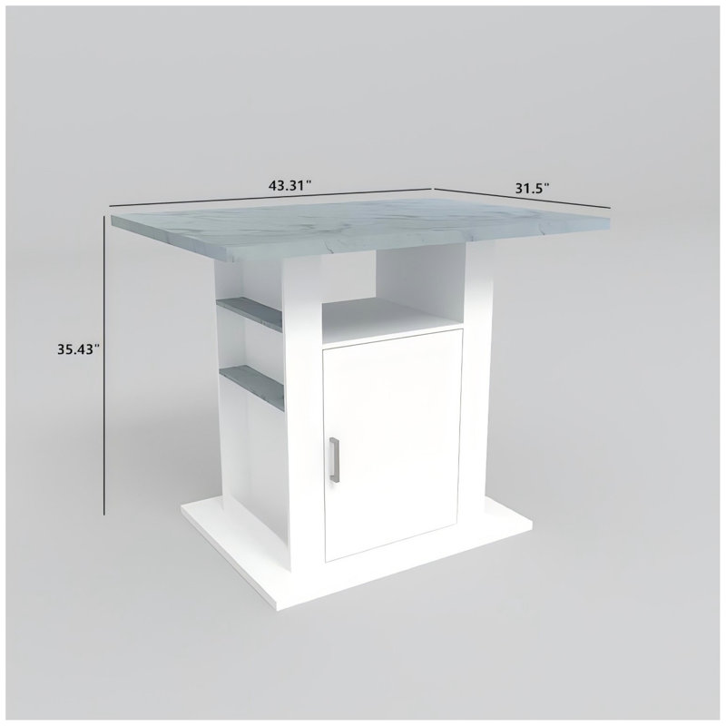 Plateau de 110 cm effet béton et blanc avec rangement